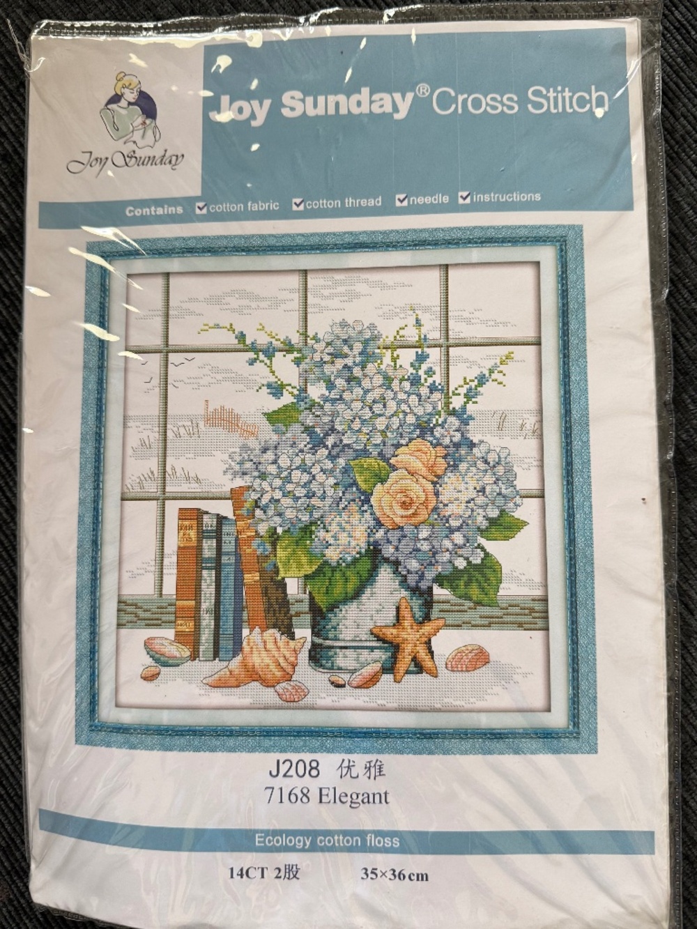 Hydrangeas Joy Sunday Cross Stitch Kit 14 CT Aida NOT PRE-PRINTED